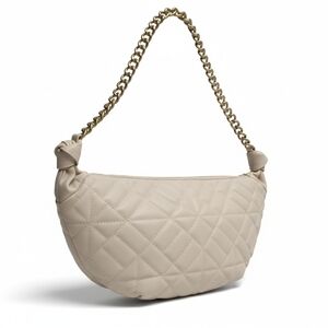 Chic Quilted Cream Shoulder Bag with Gold Chain